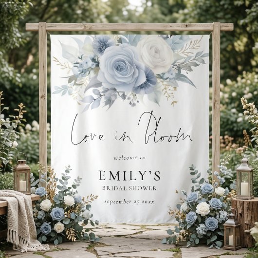 Blauwe Bloemen Stof Welkom Bruidsfeest Backdrop Wandkleed