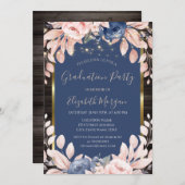 Blauwe bloemen, String lampjes, hout Kaart (Voorkant / Achterkant)