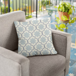 Blauwe bloemen/Stripes decoratief Sierkussen