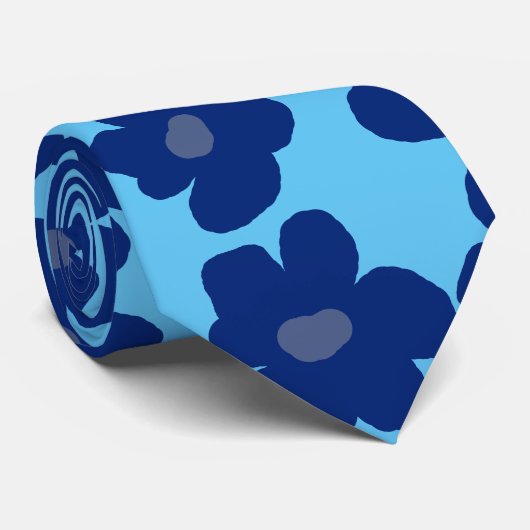 Blauwe bloemen stropdas (Opgerold)