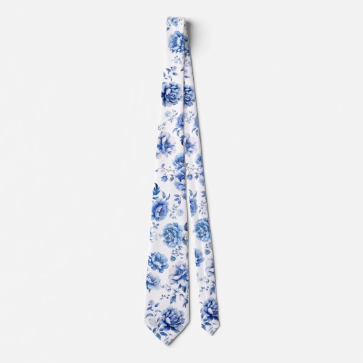 Blauwe bloemen stropdas (Voorkant)