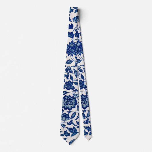 Blauwe bloemen stropdas (Voorkant)
