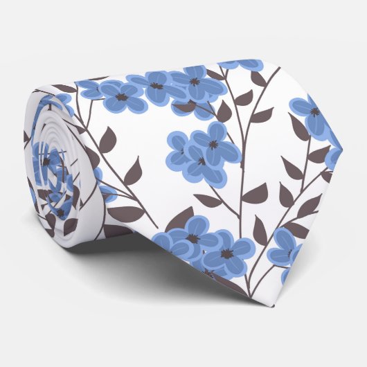 Blauwe bloemen stropdas (Opgerold)