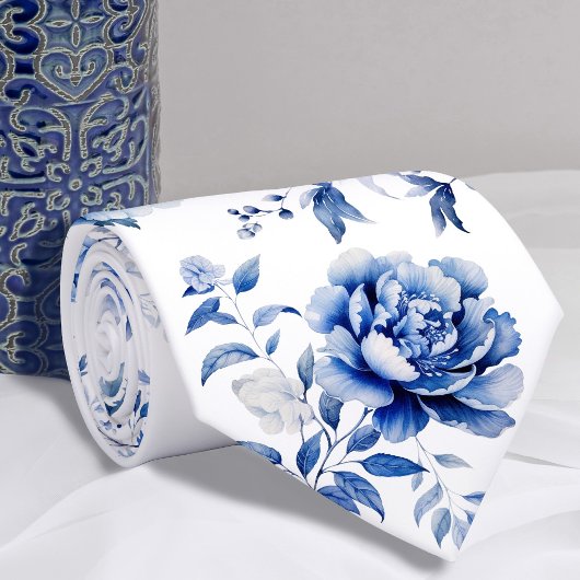 Blauwe bloemen stropdas