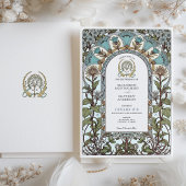 Blauwe bloemen & subtiele elegantie Art Nouveau br Kaart