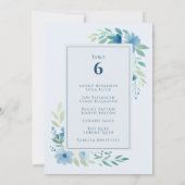 Blauwe Bloemen Tafel Nummer Zitting Grafiek Kaart (Achterkant)