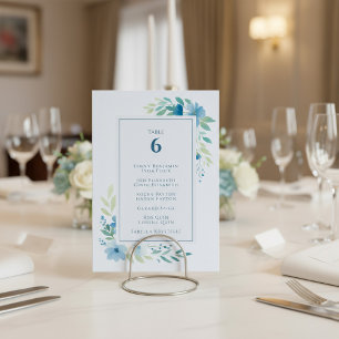Blauwe Bloemen Tafel Nummer Zitting Grafiek Kaart