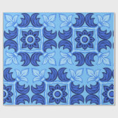 Blauwe Bloemen Tegel Patroon Mediterraan Cadeaupapier (Vlak)