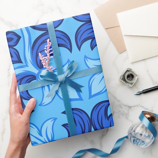 Blauwe Bloemen Tegel Patroon Mediterraan Cadeaupapier