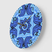 Blauwe Bloemen Tegel Patroon Mediterraan Grote Klok (Hoek)