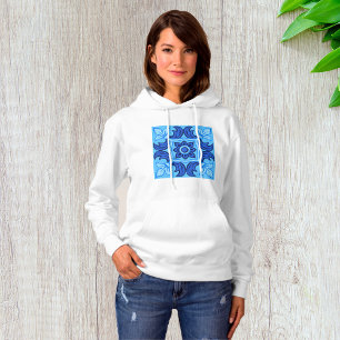 Blauwe Bloemen Tegel Patroon  Mediterraan Hoodie