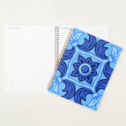 Blauwe Bloemen Tegel Patroon  Mediterraan Planner (Display)