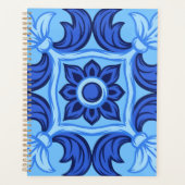 Blauwe Bloemen Tegel Patroon  Mediterraan Planner (Voorkant)