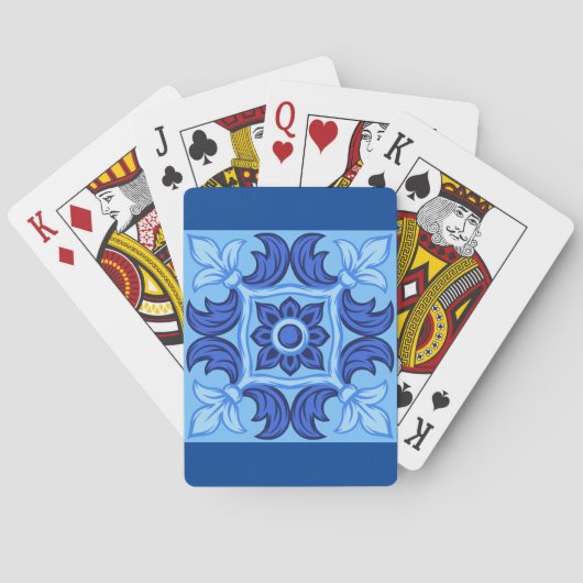 Blauwe Bloemen Tegel Patroon  Mediterraan Pokerkaarten (Achterkant)