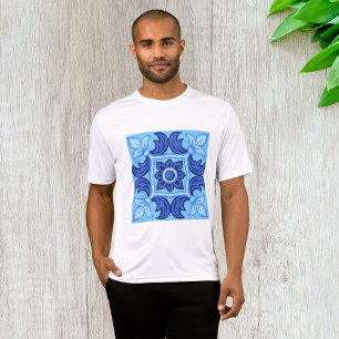 Blauwe Bloemen Tegel Patroon  Mediterraan T-shirt
