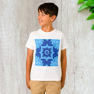 Blauwe Bloemen Tegel Patroon Mediterraan T-shirt