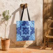 Blauwe Bloemen Tegel Patroon  Mediterraan Tote Bag