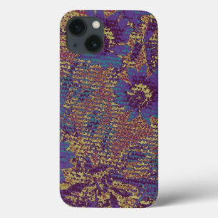 Blauwe bloemen tegen bladcamouflage iPhone 13 hoesje