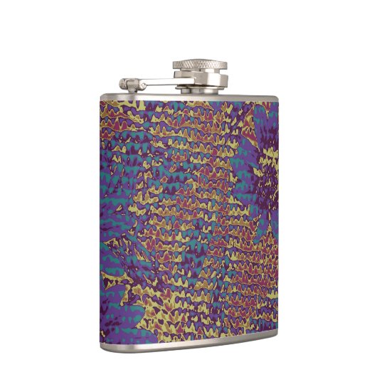 Blauwe bloemen tegen bladcamouflage heupfles (Rechts)