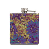 Blauwe bloemen tegen bladcamouflage heupfles (Achterkant)