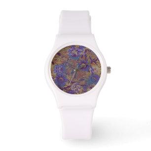 Blauwe bloemen tegen bladcamouflage horloge