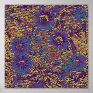 Blauwe bloemen tegen bladcamouflage poster