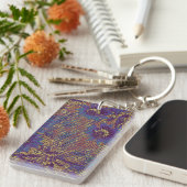 Blauwe bloemen tegen bladcamouflage sleutelhanger (Voorkant Rechts)