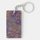 Blauwe bloemen tegen bladcamouflage sleutelhanger (achterkant)