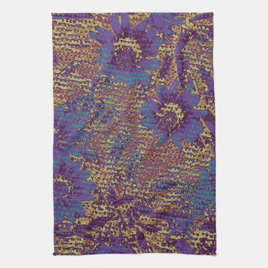 Blauwe bloemen tegen bladcamouflage theedoek (Verticaal)