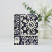 blauwe bloemen textiel briefkaart (Staand voorkant)