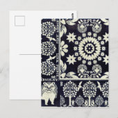 blauwe bloemen textiel briefkaart (Voorkant / Achterkant)