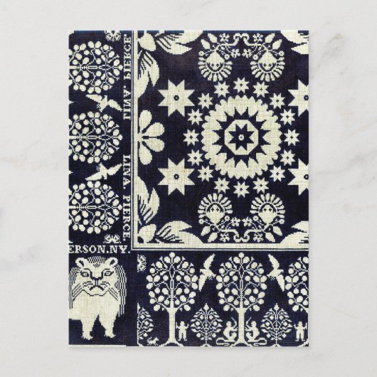 blauwe bloemen textiel briefkaart (Voorkant)
