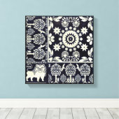 blauwe bloemen textiel canvas afdruk (Insitu (Houten vloer))