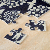  blauwe bloemen textiel legpuzzel (Zijkant)