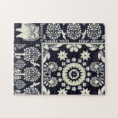  blauwe bloemen textiel legpuzzel (Horizontaal)