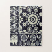  blauwe bloemen textiel legpuzzel (Verticaal)