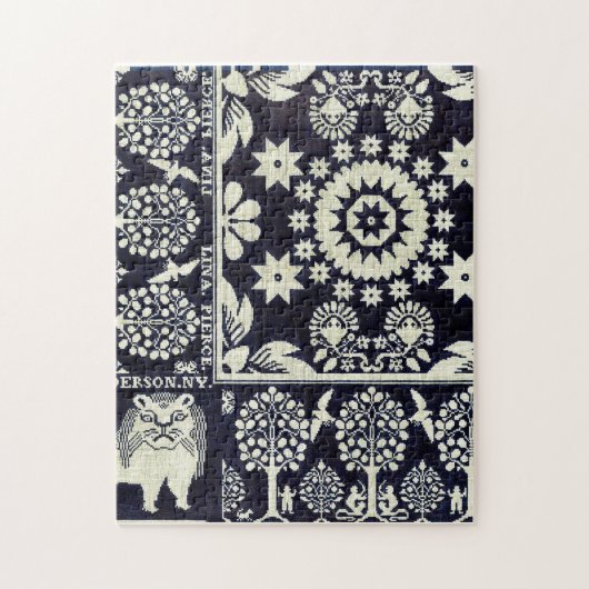  blauwe bloemen textiel legpuzzel (Verticaal)