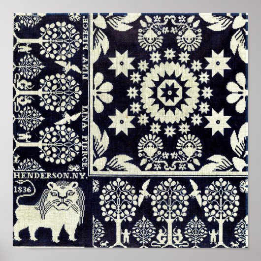  blauwe bloemen textiel poster (Voorkant)