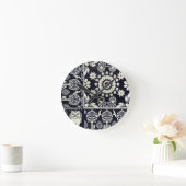 blauwe bloemen textiel ronde klok (Huis)