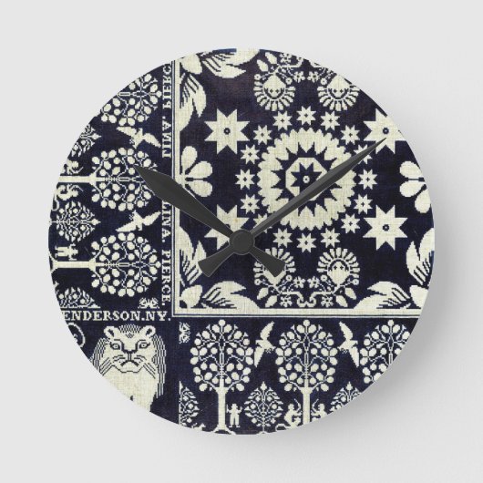 blauwe bloemen textiel ronde klok (Voorkant)