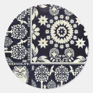 blauwe bloemen textiel ronde sticker