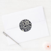 blauwe bloemen textiel ronde sticker (Envelop)