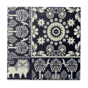 blauwe bloemen textiel tegeltje