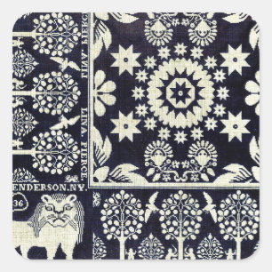 blauwe bloemen textiel vierkante sticker