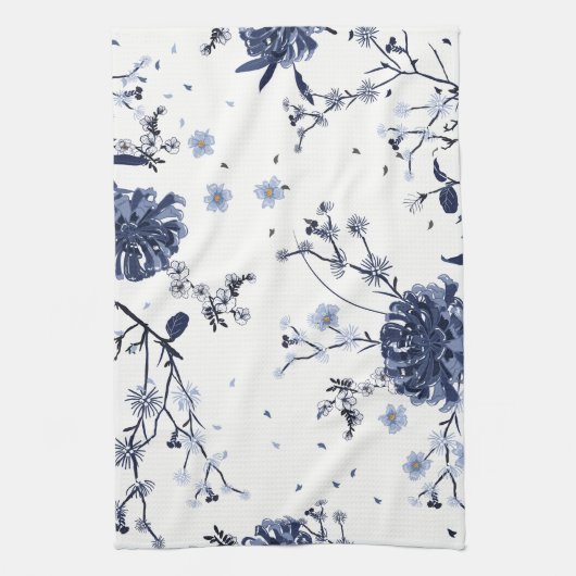 Blauwe bloemen theedoek (Verticaal)