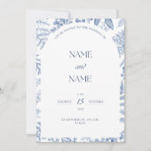 Blauwe bloemen thema bruiloft uitnodiging (Voorkant)