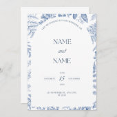 Blauwe bloemen thema bruiloft uitnodiging (Voorkant / Achterkant)