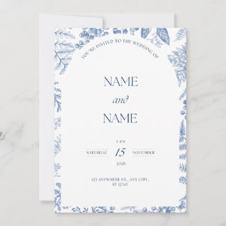 Blauwe bloemen thema bruiloft uitnodiging
