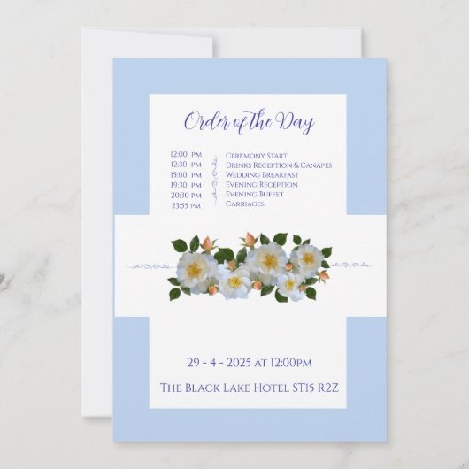 Blauwe bloemen thema bruiloft uitnodigingen (Achterkant)