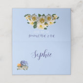 Blauwe bloemen thema trouwtafel naamkaart plaatskaartje (Buitenkant ongevouwen)